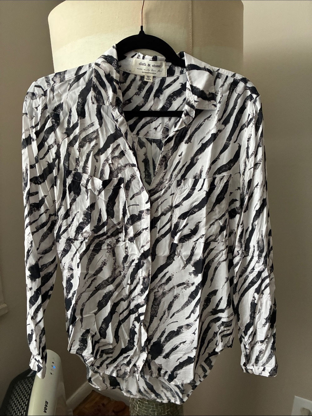 cloth & stone Black and White Zebra-Stripe Button Front Shirt